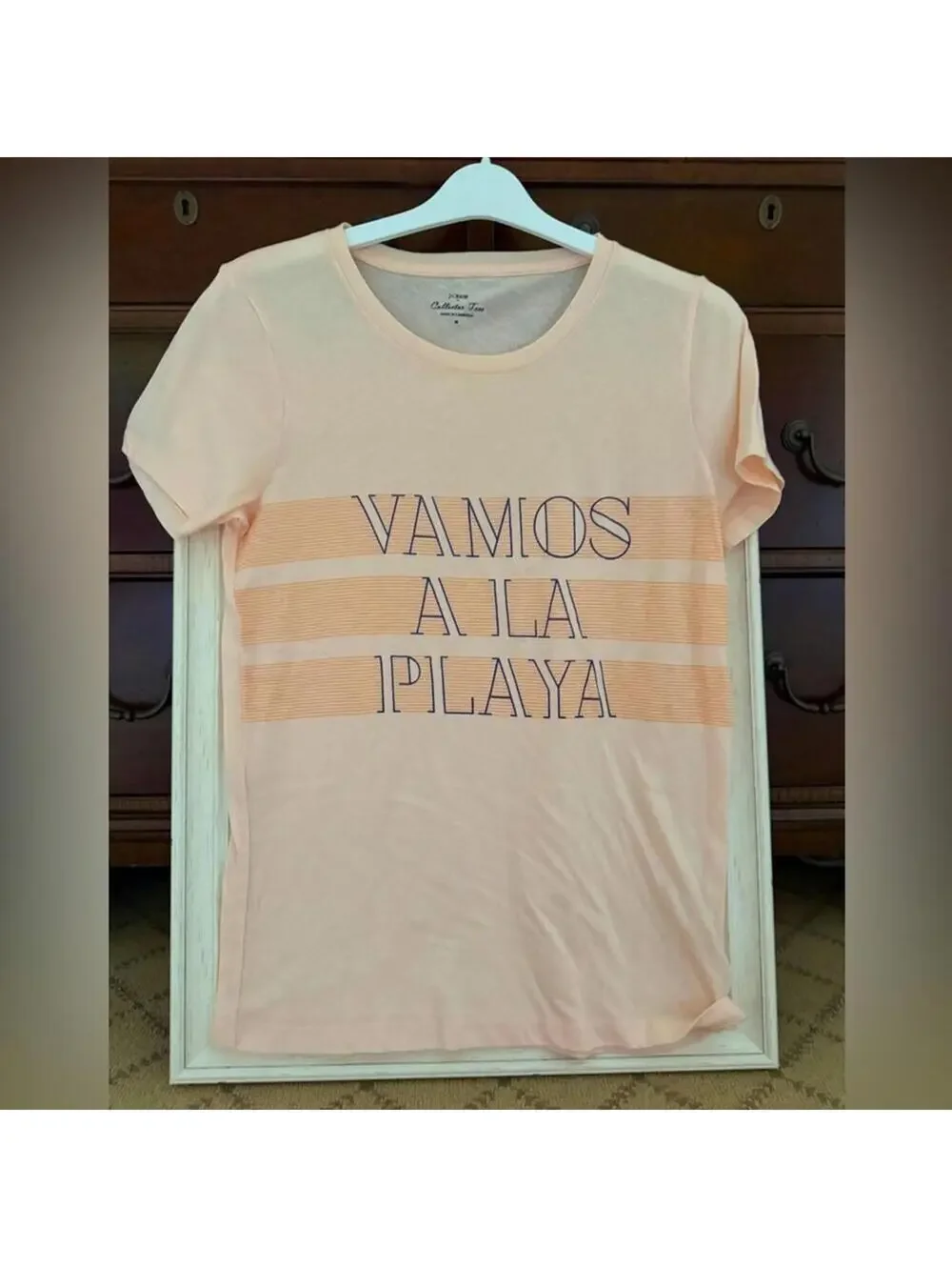 Vintage J. Crew Collection short sleeved tissue T-shirt pale peach w text M